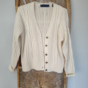 Karen Scott Vintage Cream Cable Knit Cardigan  Size Medium